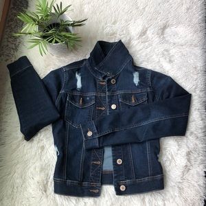 Dark distressed denim jacket Wax Jeans